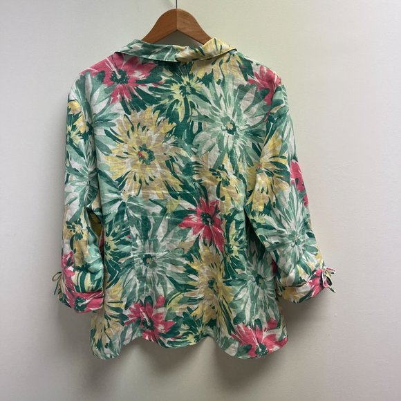 JM Collection button down 100% Linen Tropical Floral 3/4 Sleeve Shirt size 18 - Picture 2 of 5